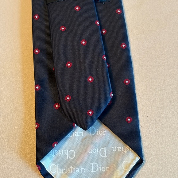 Dior Navy Blue and Red Mini Flower Men's Tie - Picture 3 of 5